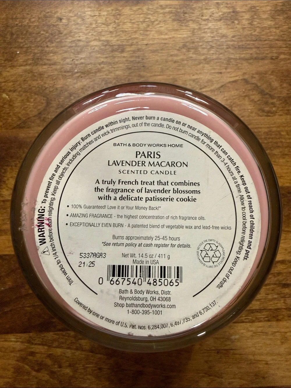 Bath & Body Works Lavender Macaron 3-Wick Candle with Pink and Gold Accents, NWT